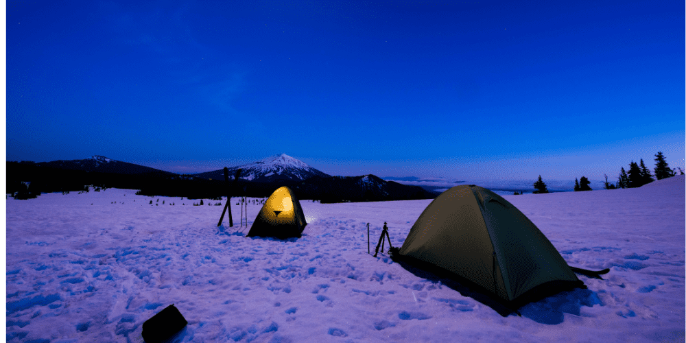 tents pitched in the snow